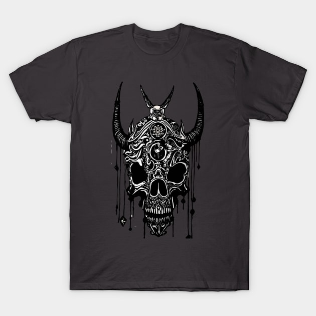 Tribal Tattoo Bulls Skull T-Shirt by Obotan Mmienu